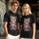 Olive t-shirt with a raccoon eating snacks and 'powered by pure spite and snackies' text