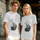 Olive T-shirt with Skeleton in Coffin Holding Coffee Print