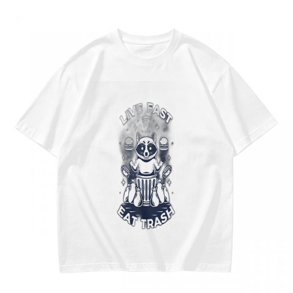 Olive graphic t-shirt with raccoon 'Live Fast Eat Trash' print