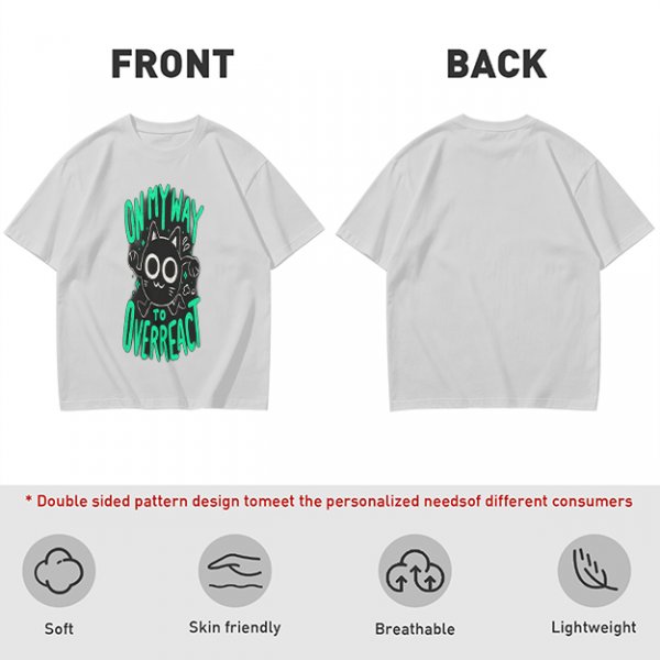 Oversized Olive T-Shirt With 'On My Way To Overreact' Cat Graphic
