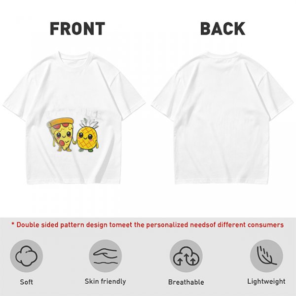 Olive T-Shirt with Cute Pizza and Pineapple Holding Hands Print