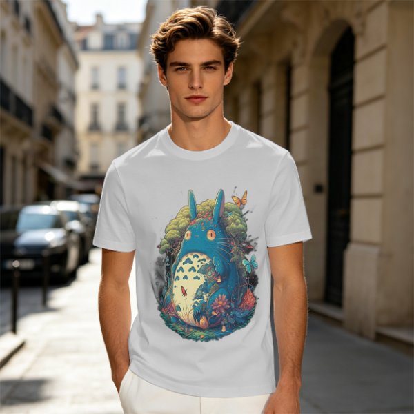 Olive T-Shirt with Whimsical Forest Spirit and Butterfly Print