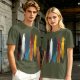 Olive Green T-Shirt With Vertical Colorful Brushstroke Figure Art