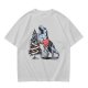 Olive T-shirt with T-Rex in Christmas sweater decorating a tree