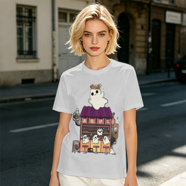Olive T-Shirt With Ghost Ramen Shop Graphic