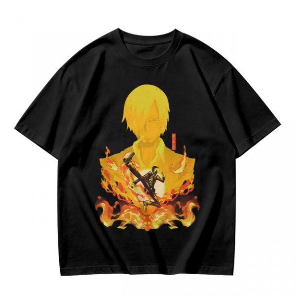 One Piece Sanji Fire Kick Graphic Olive T-Shirt