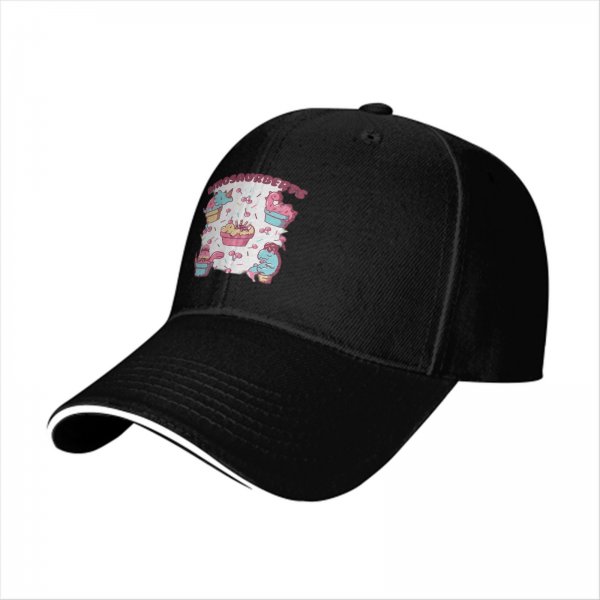 Black baseball cap with cute dinosaur dessert graphic print