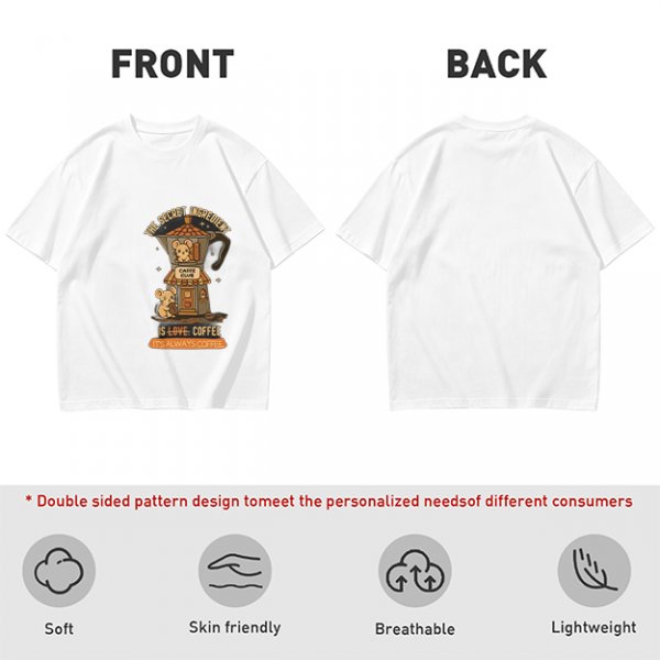 Olive t-shirt with coffee moka pot mouse shop graphic and coffee love quote