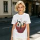 Olive green t-shirt with a panda relaxing in a steaming ramen bowl print