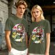Olive T-shirt with Panda Warrior Riding Mythical Horse Graphic