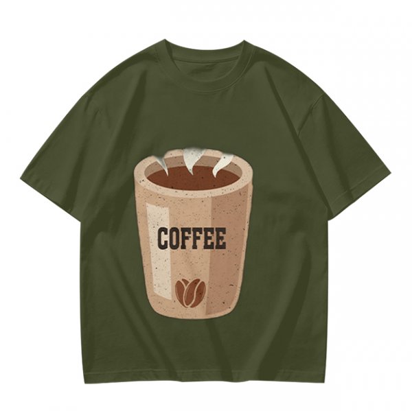Olive Green T-Shirt With Coffee Cup Graphic Print