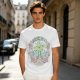 Olive Green Graphic T-Shirt With Whimsical Plant Creature And Floral Print