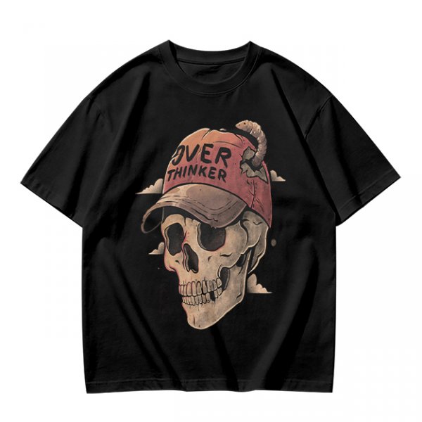 OVER THINKER Skull Graphic Olive T-Shirt
