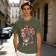 Olive T-shirt with Godzilla eating ramen graphic