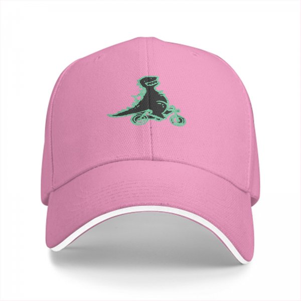 Black Baseball Cap with T-Rex Dinosaur Riding a Bike Graphic