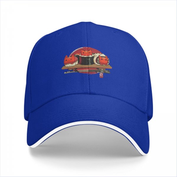Black baseball cap with cute sushi cat graphic print
