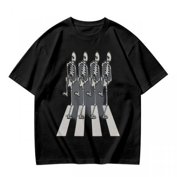 Olive T-Shirt With Skeletons Crossing Abbey Road Style Crosswalk Print