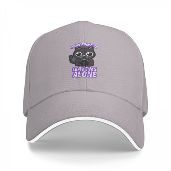 Black Baseball Cap With 'Signs Point To Leave Me Alone' Cat Graphic