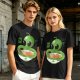 Olive Green T-Shirt With Cute Alien Eating Ramen Graphic