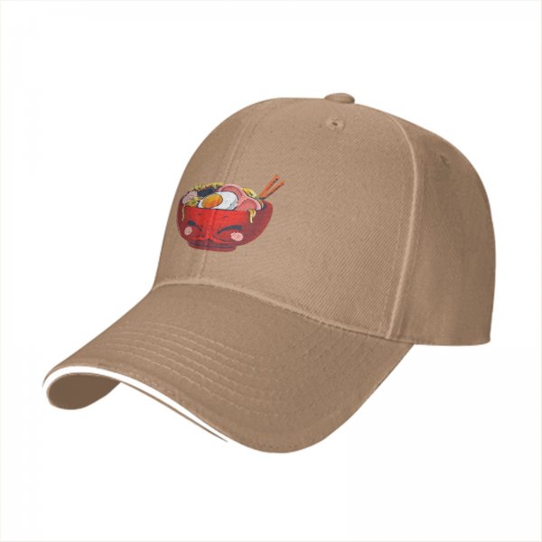 Black Baseball Cap With Cute Angry Ramen Bowl Graphic