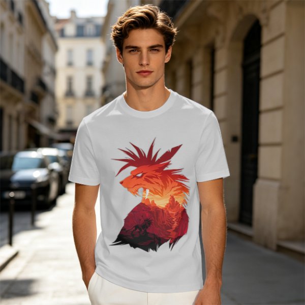 Olive T-Shirt With Fiery Lion Creature Graphic Print