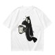 Olive Green T-Shirt With Cartoon Crow Holding Coffee Mug Print