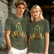 Olive Green T-Shirt With Ornate Golden Frame And Green Wolf Head Print