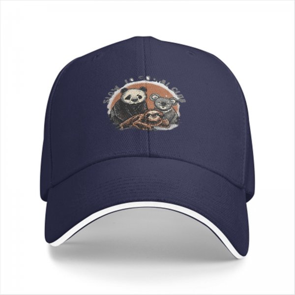 Slow Is Social Club Cap With Panda Koala And Sloth Art