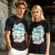 Olive t-shirt with a cartoon apple juice box skeleton graphic