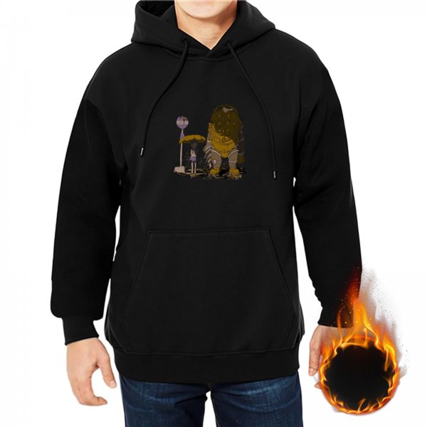 Black Hoodie With Whimsical Street Art Print Design