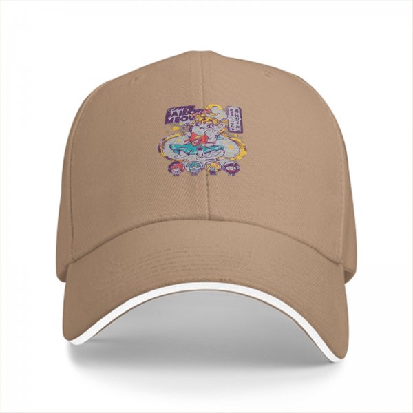 Black baseball cap with Sailor Moon inspired cat graphic print