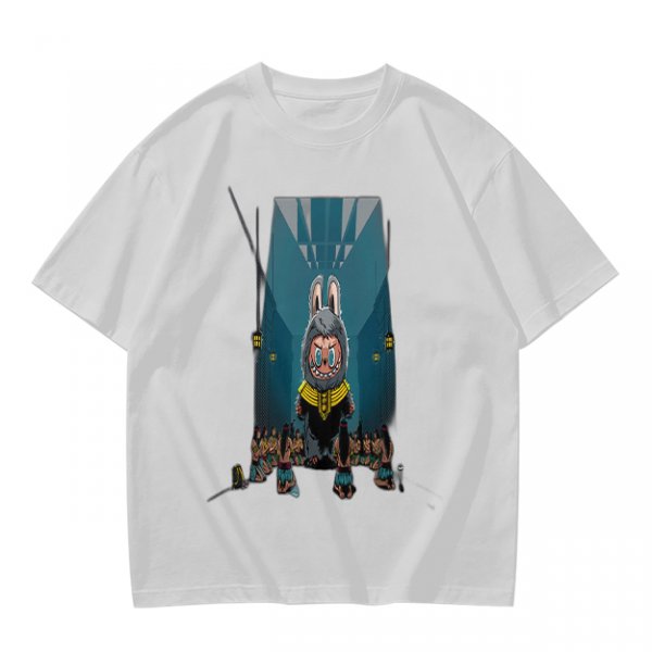 Olive Green T-Shirt With Cartoon Rabbit Character Graphic