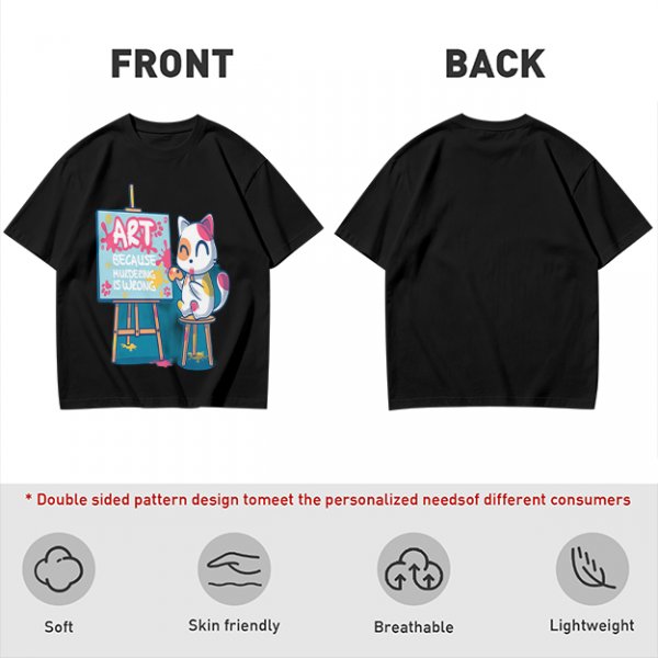 Olive T-Shirt With Cute Artist Cat Art Because Murder Is Wrong Print