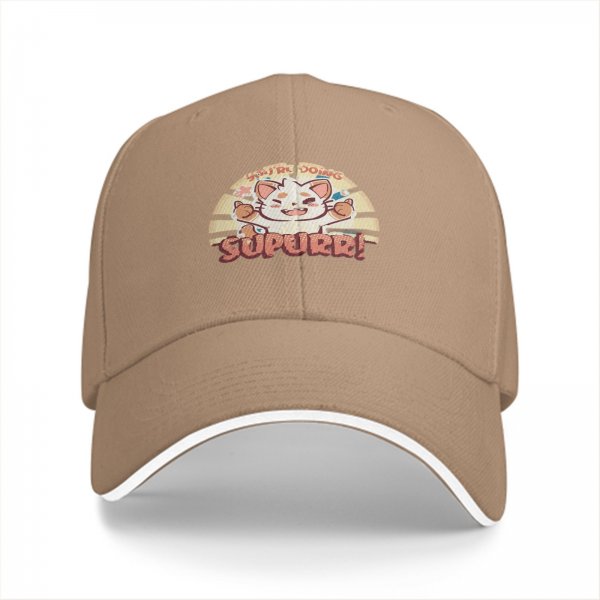 Black Baseball Cap With Cute Cat 'You're Doing Supurr!' Print