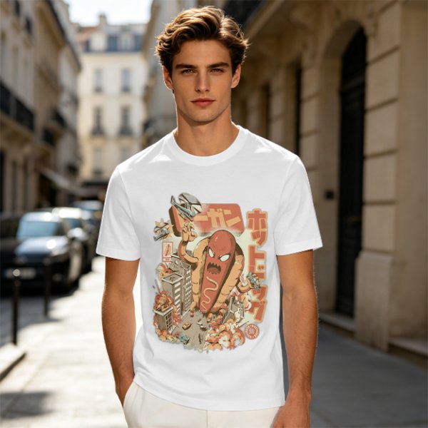 Giant Hot Dog Monster Destroying City Graphic T-Shirt