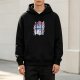Black hoodie with Japanese style cat and pagoda graphic print