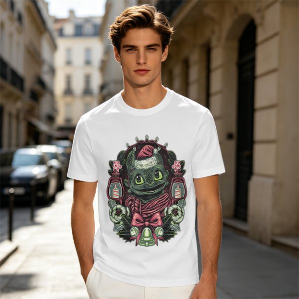 Olive T-shirt with Christmas Night Fury Dragon Festive Print