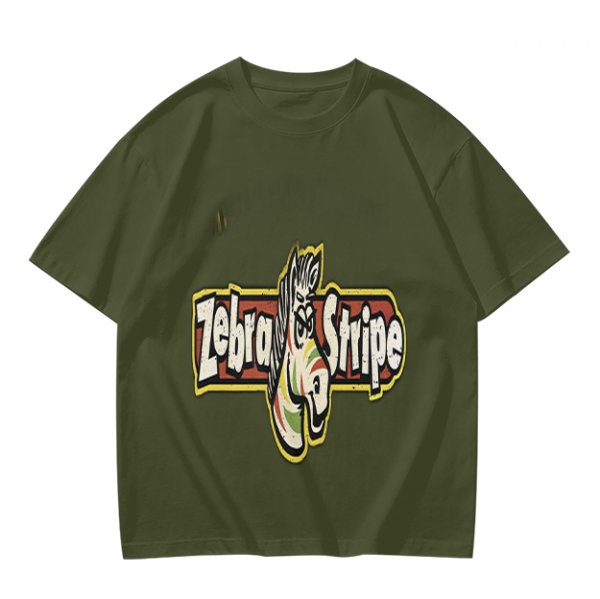 Olive green graphic t-shirt with zebra stripe design