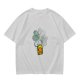 Olive T-shirt with Cute Duck Holding Four-Leaf Clover Print