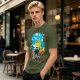Olive T-shirt with anime pig pilot and seaplane graphic