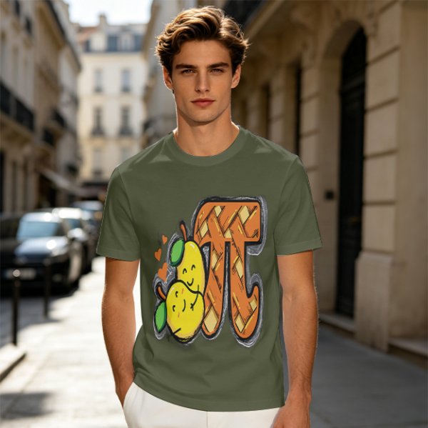 Olive green t-shirt with pear pi pie graphic design