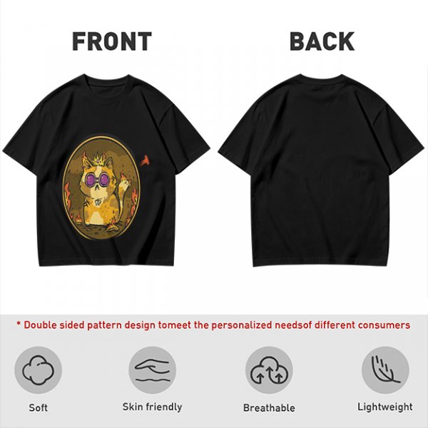 Olive T-Shirt With Flaming Royal Cat Portrait Print