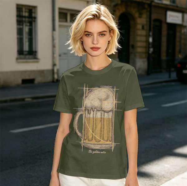 Beer Mug with Golden Ratio Graphic Novelty T-Shirt Print