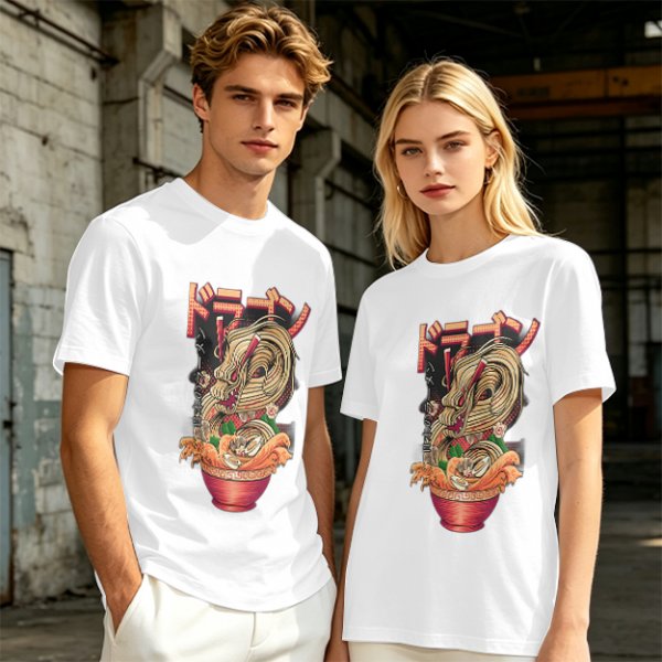 Olive T-Shirt with Japanese Ramen Dragon Graphic Print