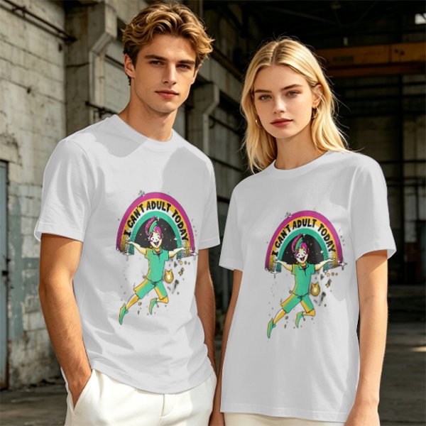 Olive Graphic T-Shirt With 'I Can't Adult Today' Rainbow Design