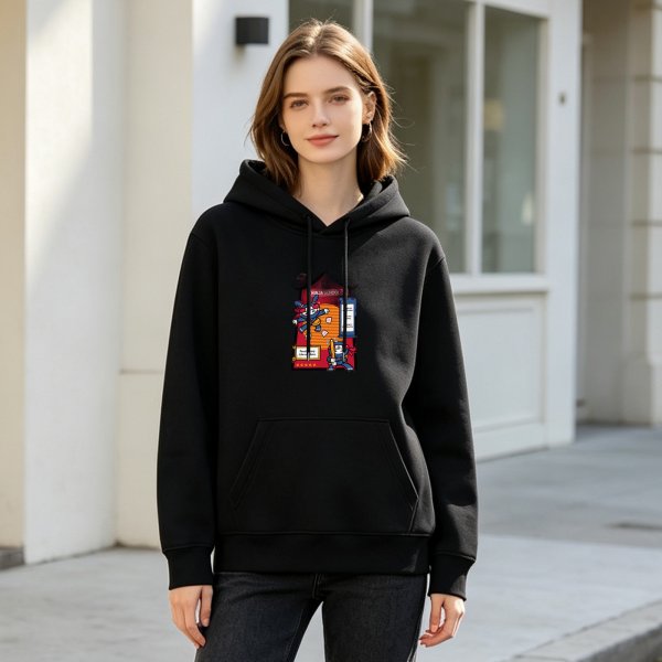 Black hoodie with playful ninja graphic design