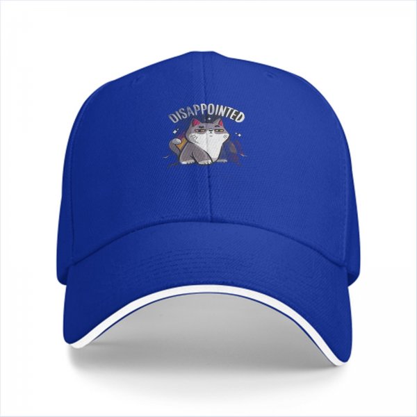 Black Baseball Cap With Disappointed Cat Graphic Print
