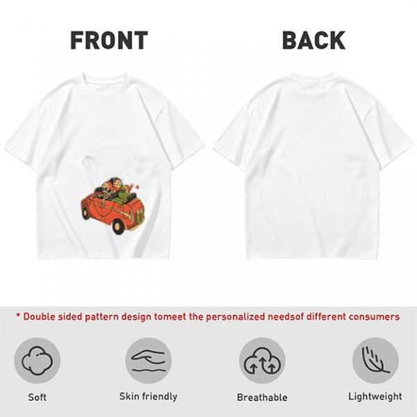 Olive T-Shirt with Skeleton and Friends in Christmas Car Print