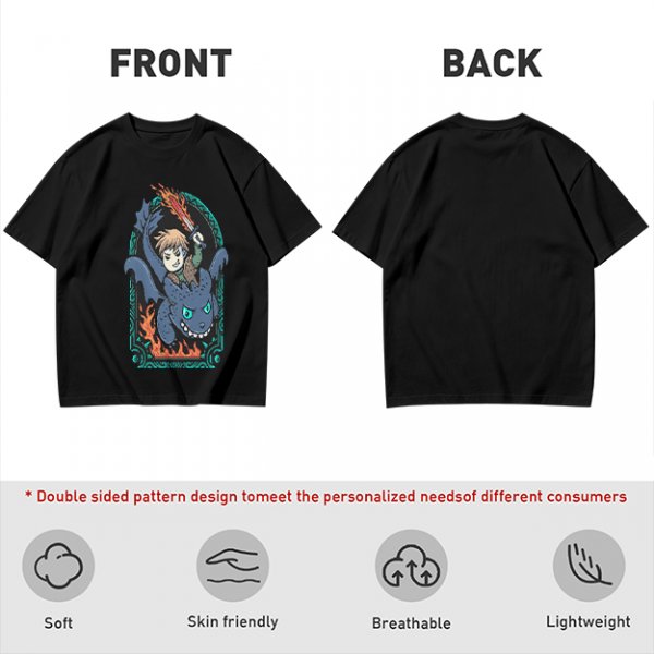 Olive T-shirt with How to Train Your Dragon Toothless and Hiccup Print