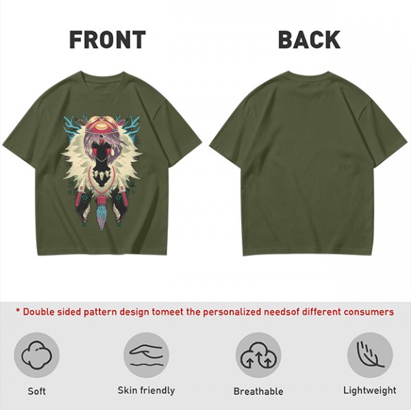 Olive Green T-Shirt With Fantasy Forest Spirit Graphic Print